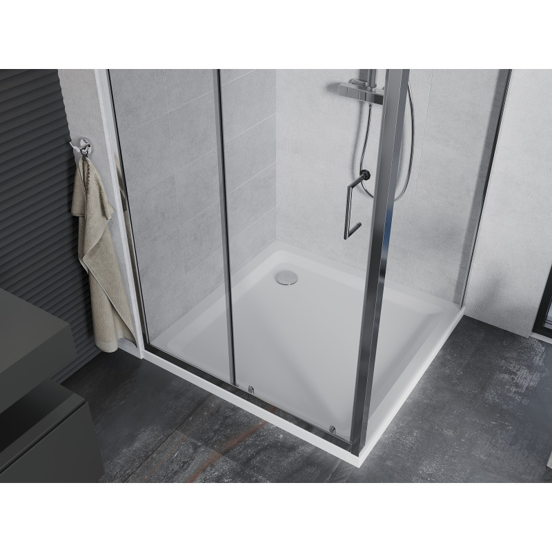 Mexen Apia sliding shower enclosure 90 x 90 cm, transparent, chrome + Flat shower tray - 840-090-090-01-00-4010