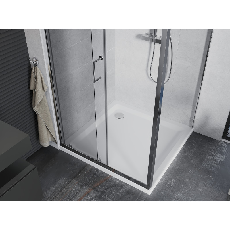 Mexen Apia sliding shower enclosure 90 x 90 cm, transparent, chrome + Flat shower tray - 840-090-090-01-00-4010