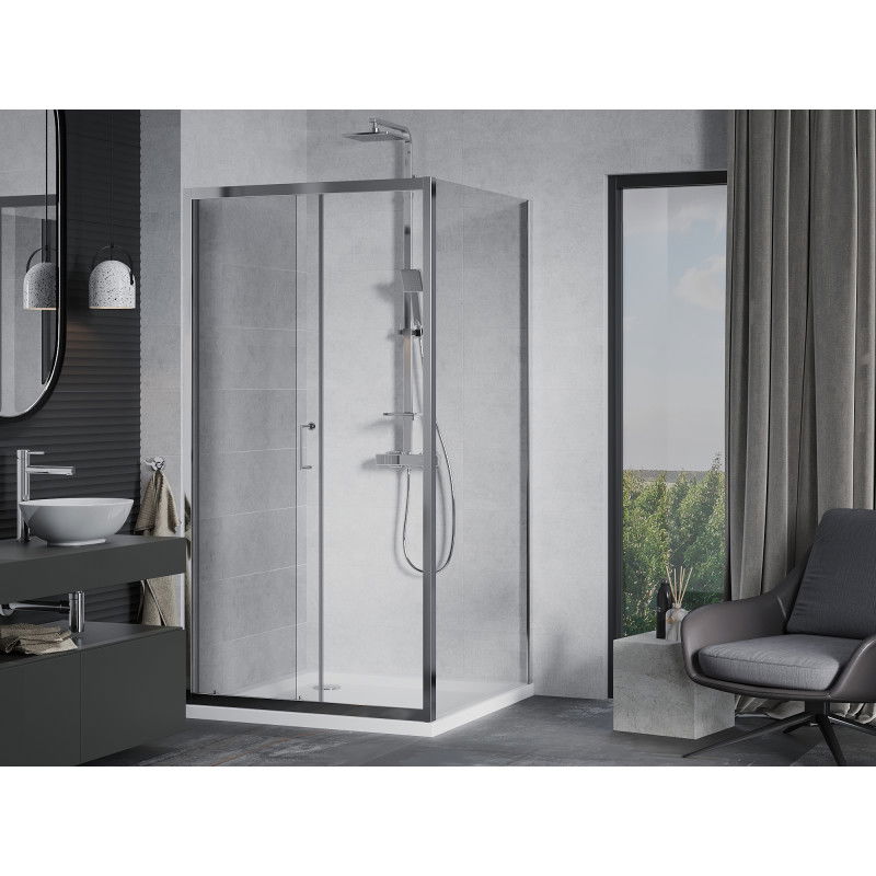 Mexen Apia sliding shower cabin 100 x 100 cm, transparent, chrome + Flat tray - 840-100-100-01-00-4010