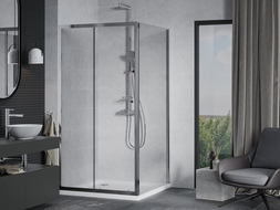 Mexen Apia extendable shower cubicle 100 x 100 cm, Transparent, Chrome + shower tray Flat - 840-100-100-01-00-4010