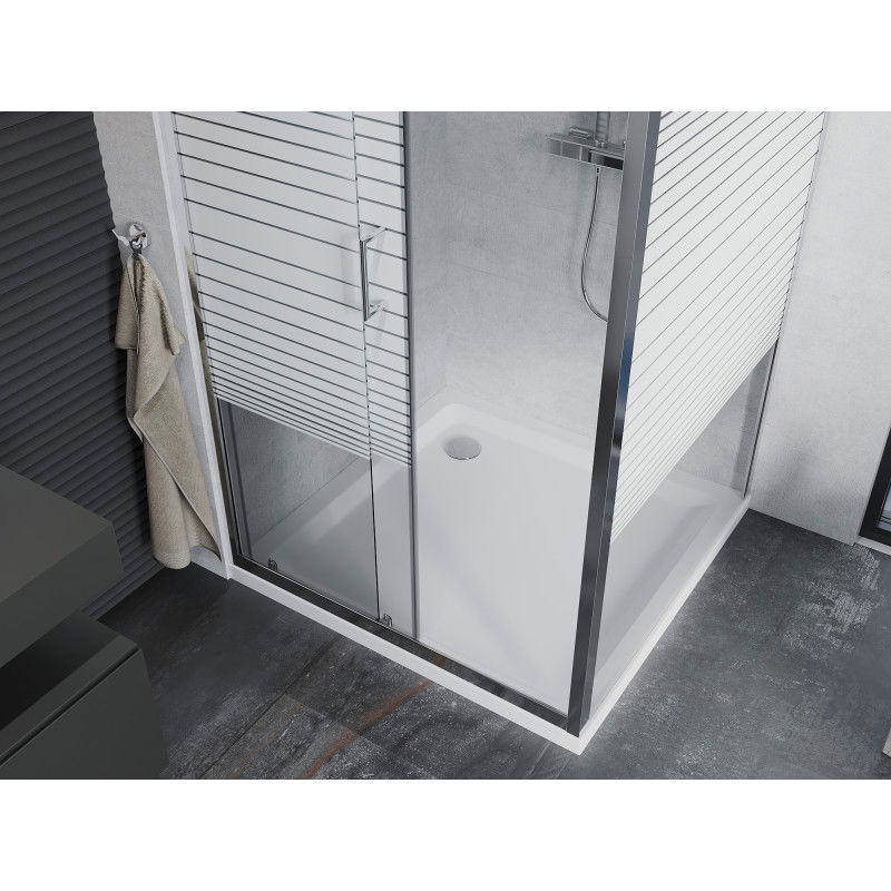 Mexen Apia sliding shower cabin 90 x 90 cm, white stripes, chrome + Flat tray - 840-090-090-01-20-4010