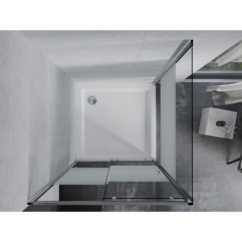 Mexen Apia sliding shower cabin 100 x 100 cm, white stripes, chrome + Flat tray - 840-100-100-01-20-4010