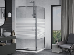 Mexen Apia sliding shower cabin 100 x 100 cm, white stripes, chrome + Flat tray - 840-100-100-01-20-4010