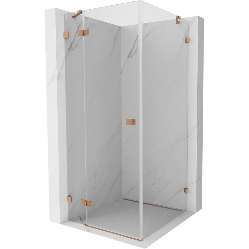 Mexen Lunar Hinged Shower Enclosure Left 100 x 100 cm, Transparent, Brushed Copper - 834-100-100-65-00-L