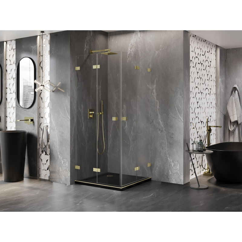 Mexen Lunar-F Duo foldable shower enclosure 80 x 80 cm, transparent, brushed gold - 836-080L-080P-55-00