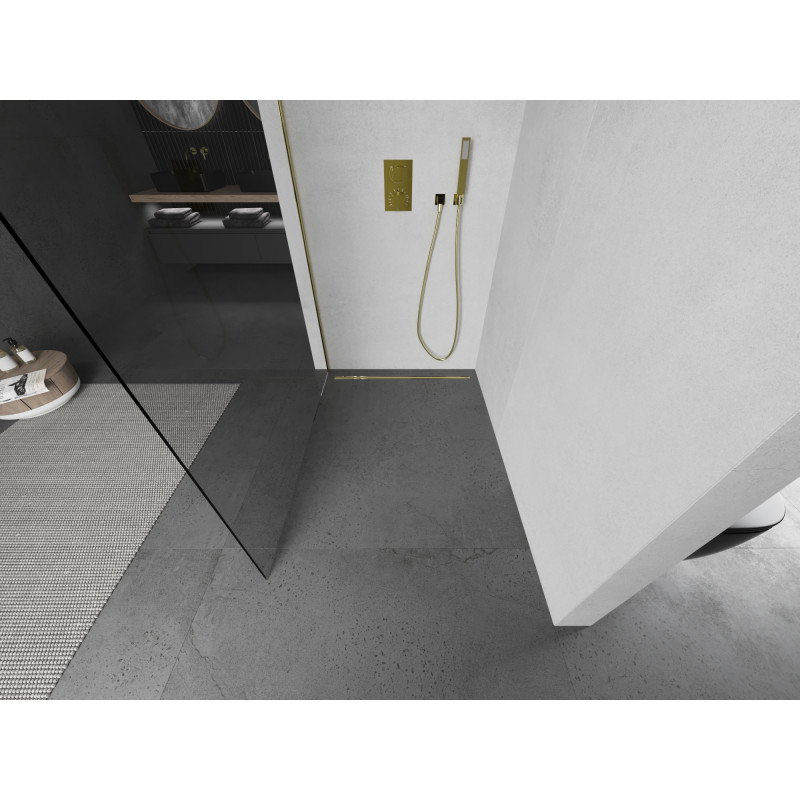 Mexen Kioto Walk-in Shower Wall 50 x 200 cm, Transparent 8 mm, Gold - 800-050-101-50-00