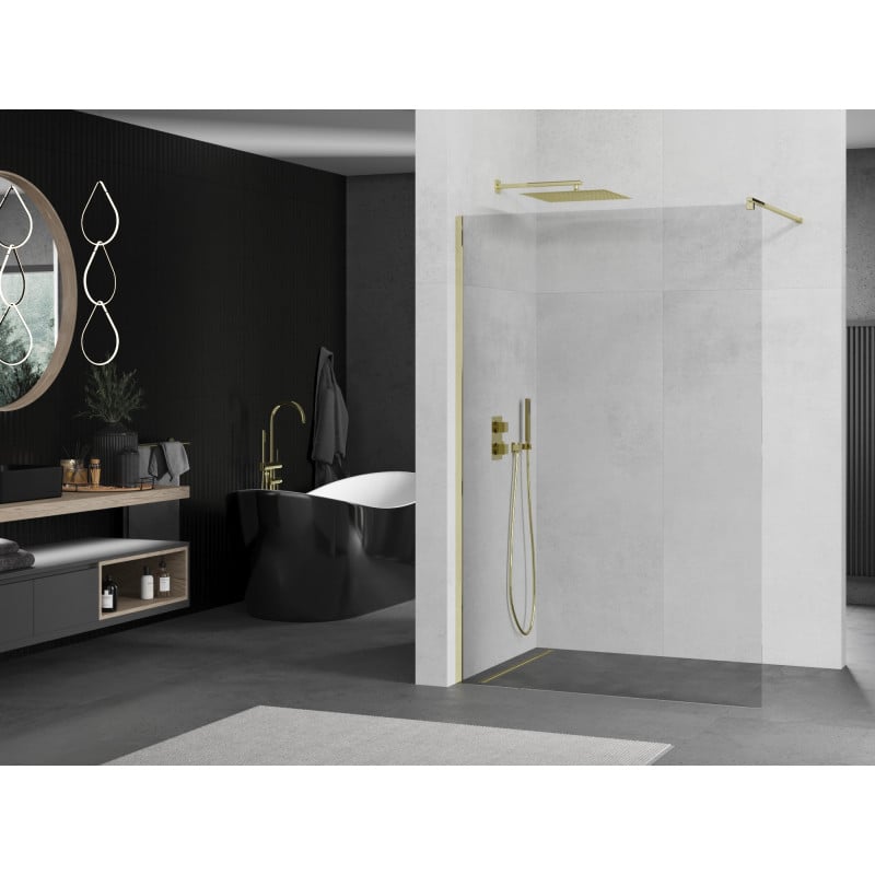 Mexen Kioto Walk-in Shower Wall 80 x 200 cm, Transparent 8 mm, Gold - 800-080-101-50-00
