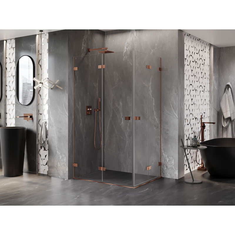 Mexen Lunar-F Duo folding shower cabin 100 x 75 cm, transparent, rose gold - 836-100L-075P-60-00