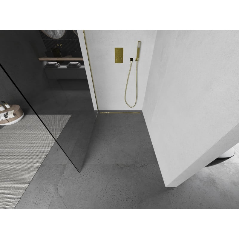 Mexen Kioto Walk-in Shower Wall 120 x 200 cm, Transparent 8 mm, Gold - 800-120-101-50-00