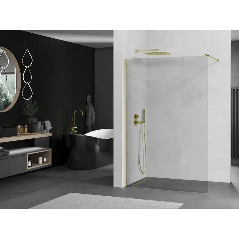 Mexen Kioto shower wall Walk-in 120 x 200 cm, transparent 8 mm, gold - 800-120-101-50-00