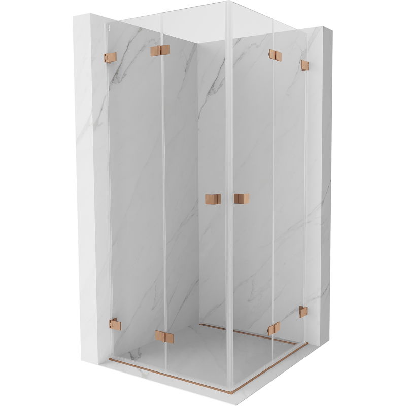Mexen Lunar-F Duo 90 x 90 cm folding shower enclosure, transparent, brushed copper - 836-090L-090P-65-00
