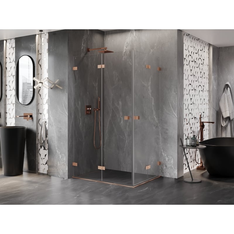 Mexen Lunar-F Duo folding shower enclosure 100 x 70 cm, transparent, brushed copper - 836-100L-070P-65-00