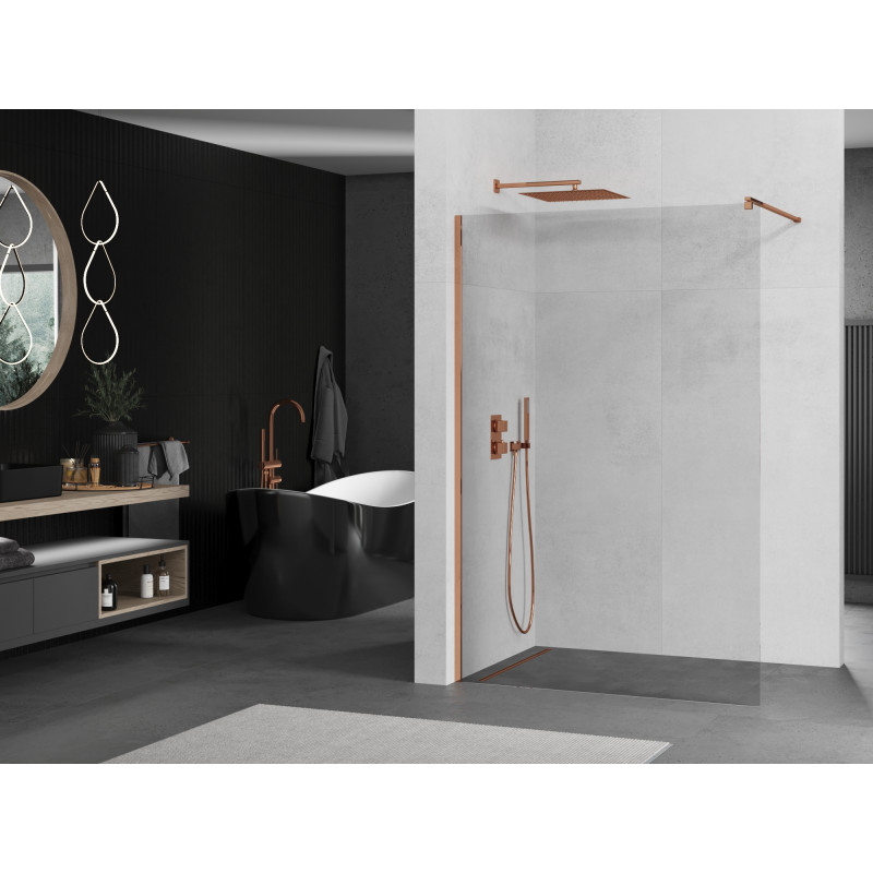 Mexen Kioto Walk-in Shower Screen 60 x 200 cm, Transparent 8 mm, Rose Gold - 800-060-101-60-00