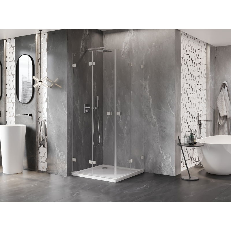 Mexen Lunar-F Duo Folding Shower Enclosure 80 x 80 cm, Transparent, Brushed Nickel - 836-080L-080P-97-00