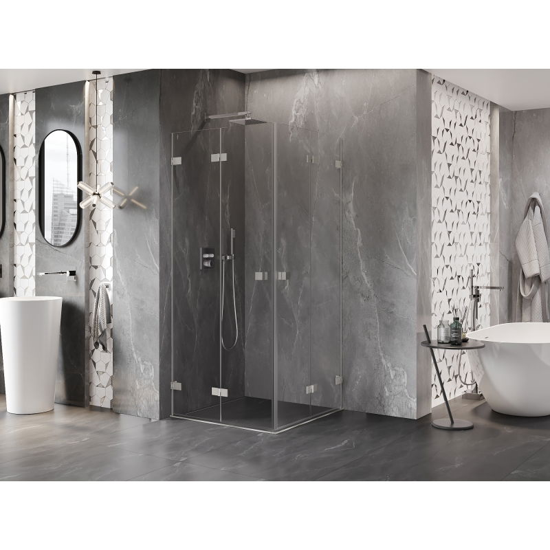 Mexen Lunar-F Duo folding shower enclosure 85 x 85 cm, transparent, brushed nickel - 836-085L-085P-97-00
