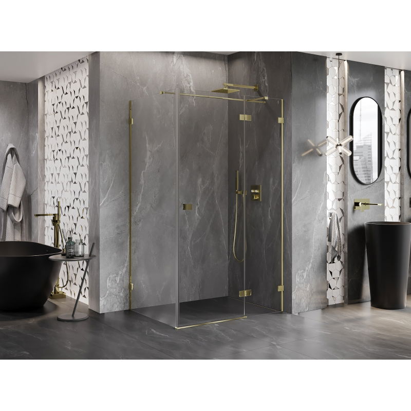 Mexen Lunar T right-hinged shower enclosure 130 x 80 cm, transparent, gold - 834T-130-080-50-00-P