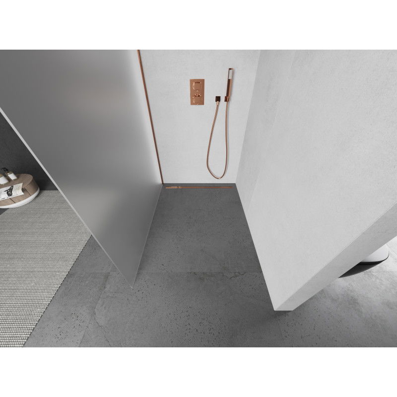 Mexen Kioto Walk-in Shower Wall 100 x 200 cm, Frosted 8 mm, Rose Gold - 800-100-101-60-30