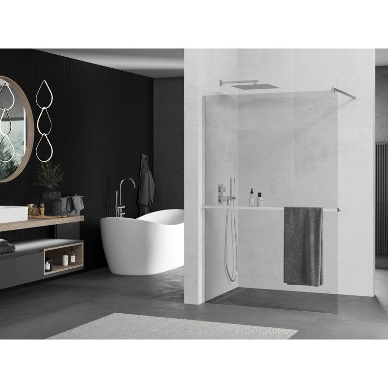 Mexen Kioto+ shower wall with Walk-in shelf 140 x 200 cm, transparent, chrome - 800-140-121-01-00