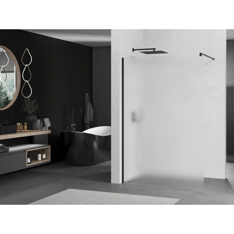 Mexen Kioto Walk-in Shower Wall 100 x 200 cm, Frosted 8 mm, Black - 800-100-101-70-30