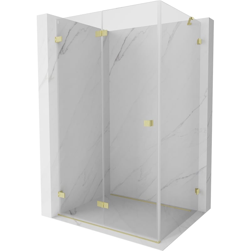 Mexen Lunar-F folding shower enclosure left 85 x 70 cm, transparent, brushed gold - 836-085-070-55-00-L
