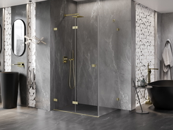 Mexen Lunar-F folding shower enclosure left 100 x 80 cm, transparent, brushed gold - 836-100-080-55-00-L