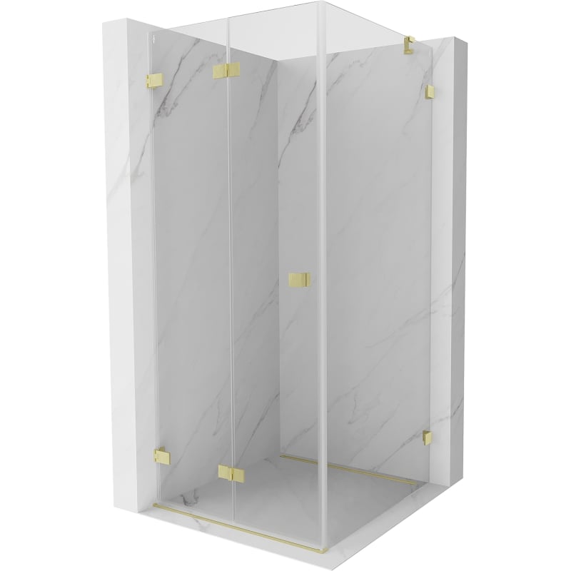 Mexen Lunar-F foldable left shower cabin 90 x 90 cm, transparent, brushed gold - 836-090-090-55-00-L