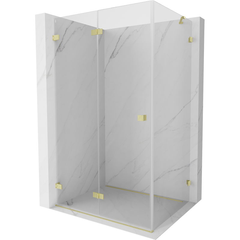 Mexen Lunar-F folding shower enclosure left 95 x 90 cm, transparent, brushed gold - 836-095-090-55-00-L