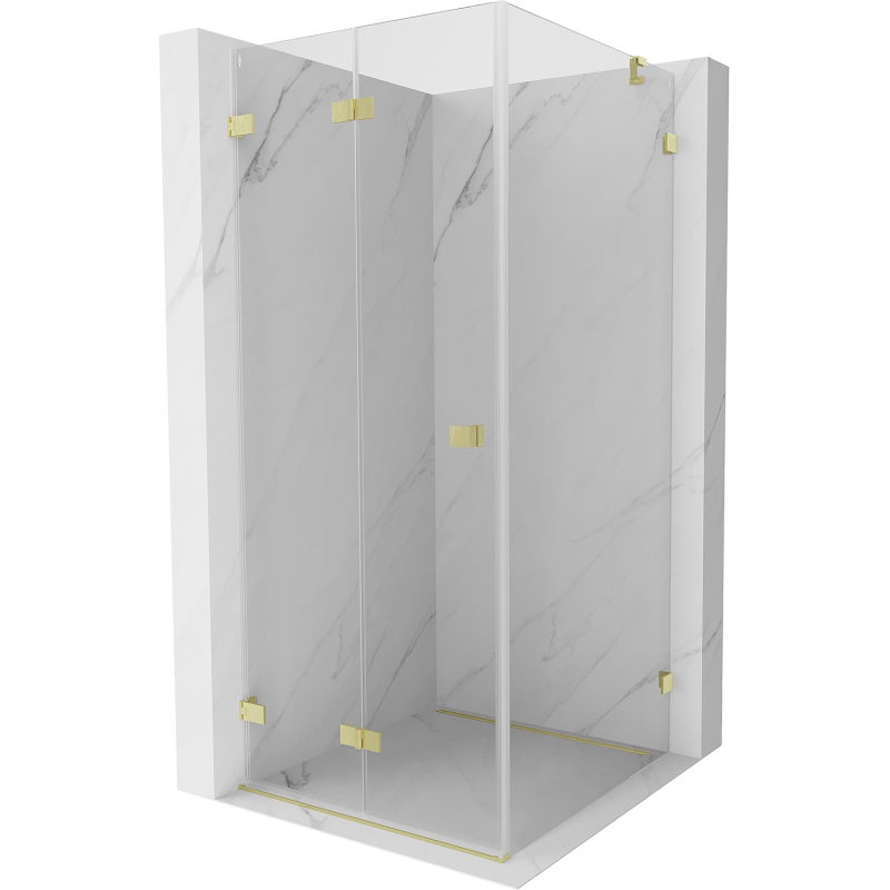 Mexen Lunar-F folding shower cabin left 100 x 100 cm, transparent, brushed gold - 836-100-100-55-00-L
