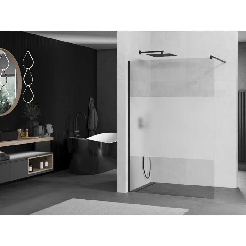 Mexen Kioto Walk-in Shower Wall 80 x 200 cm, Transparent/Frosted 8 mm, Black - 800-080-101-70-35