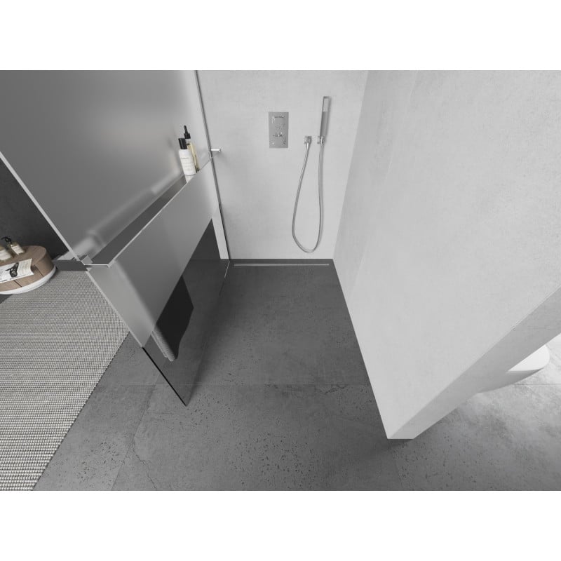 Mexen Kioto+ Walk-in Shower Wall with Shelf 110 x 200 cm, Transparent/Frosted, Chrome - 800-110-121-01-35