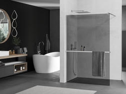 Mexen Kioto+ shower screen with a shelf and rail 70 x 200 cm, Graphite 8 mm, Chrome - 800-070-121-01-40
