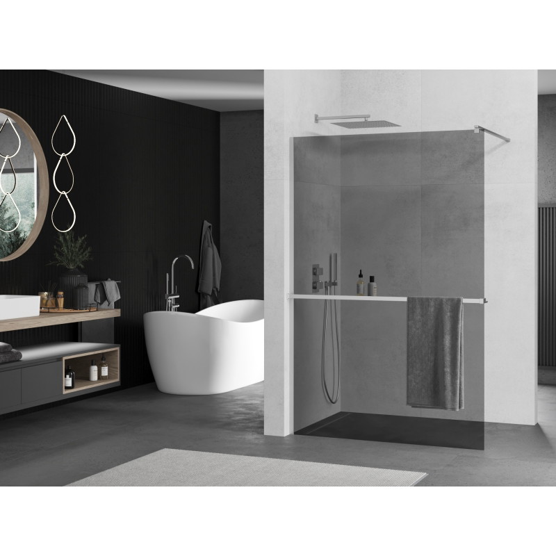Mexen Kioto+ shower screen with shelf Walk-in 120 x 200 cm, graphite, chrome - 800-120-121-01-40