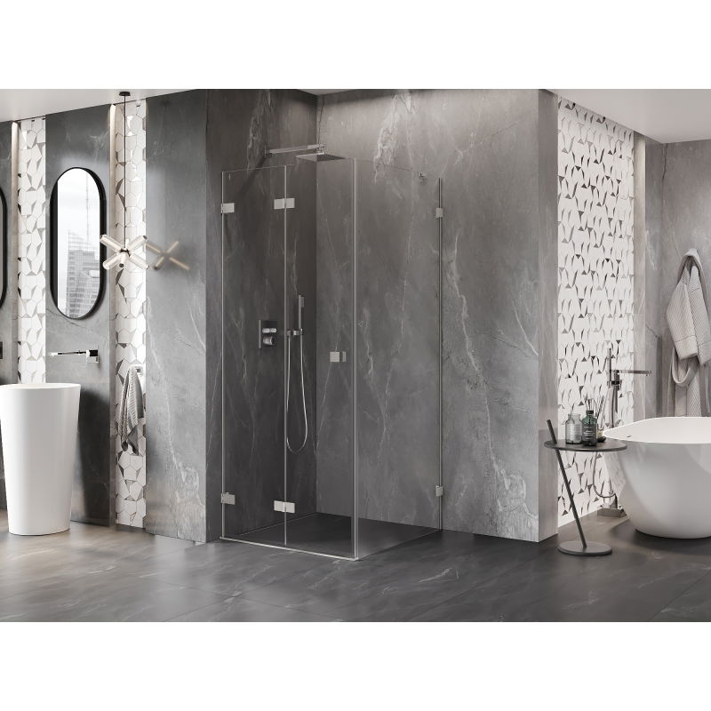Mexen Lunar-F folding shower cabin left 90 x 90 cm, transparent, brushed nickel - 836-090-090-97-00-L