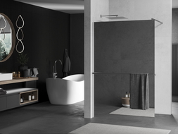 Mexen Kioto+ shower screen with a shelf and rail 80 x 200 cm, Mirror 8 mm, Chrome - 800-080-121-01-50