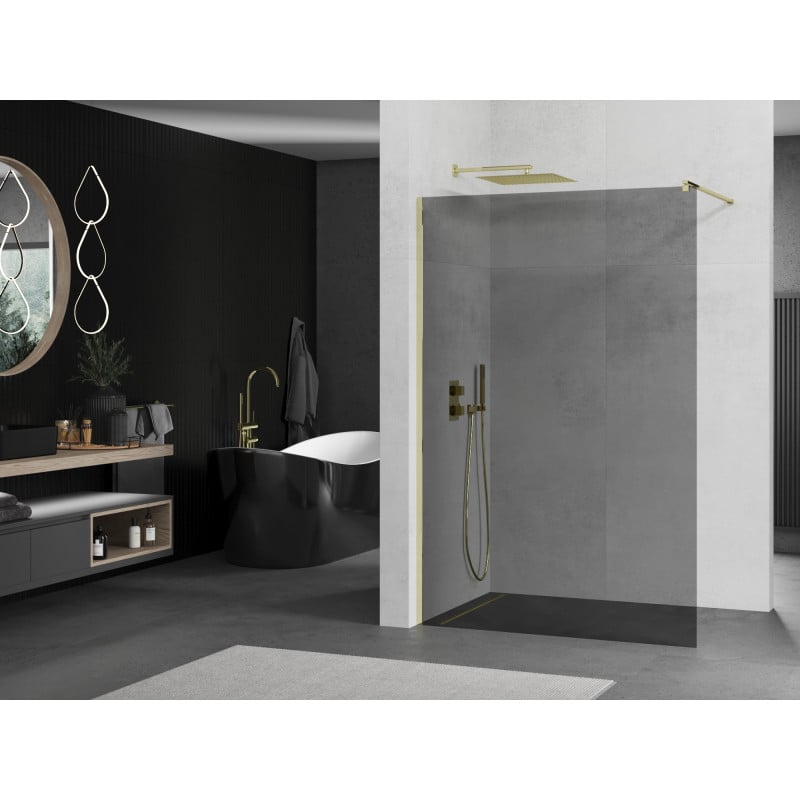Mexen Kioto Walk-in Shower Wall 80 x 200 cm, Graphite 8 mm, Gold - 800-080-101-50-40