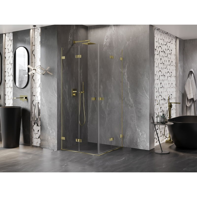 Mexen Lunar-F Duo 95 x 95 cm Folding Shower Enclosure, Transparent, Gold - 836-095L-095P-50-00