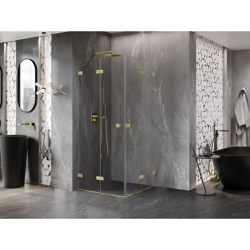 Mexen Lunar-F Duo Folding Shower Enclosure 95 x 95 cm, transparent, brushed gold - 836-095L-095P-55-00