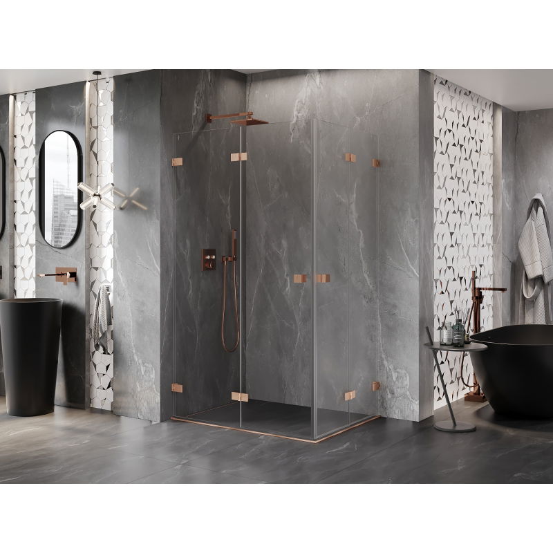 Mexen Lunar-F Duo Foldable Shower Enclosure 95 x 85 cm, transparent, brushed copper - 836-095L-085P-65-00