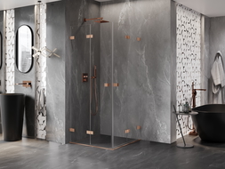Mexen Lunar-F Duo folding shower cabin 95 x 95 cm, transparent, brushed copper - 836-095L-095P-65-00