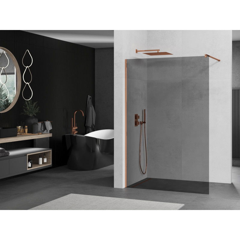Mexen Kioto Walk-in Shower Wall 110 x 200 cm, Graphite 8 mm, Rose Gold - 800-110-101-60-40