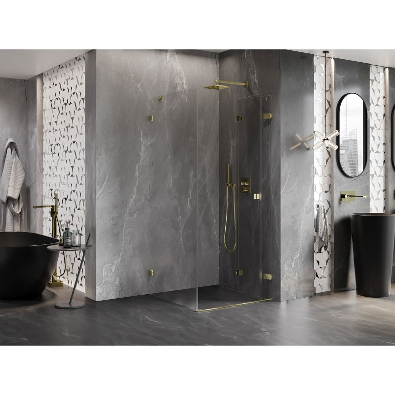 Mexen Lunar-F folding shower cabin right 80 x 80 cm, transparent, gold - 836-080-080-50-00-P