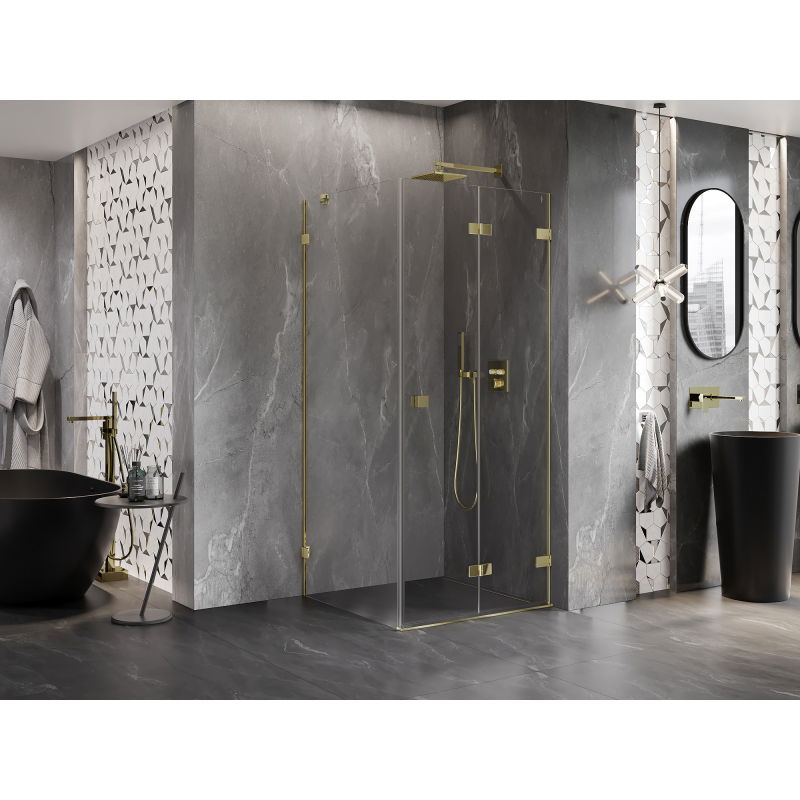 Mexen Lunar-F folding shower cabin right 80 x 80 cm, transparent, gold - 836-080-080-50-00-P