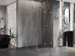 Mexen Lunar-F folding shower enclosure right 90 x 90 cm, transparent, gold - 836-090-090-50-00-P