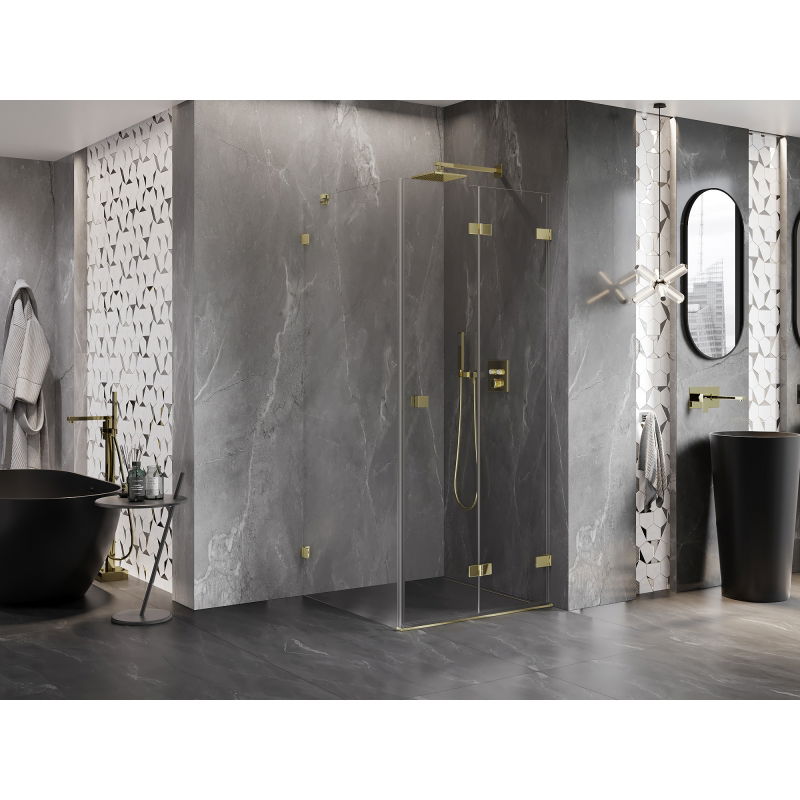 Mexen Lunar-F folding shower enclosure right 100 x 100 cm, transparent, gold - 836-100-100-50-00-P
