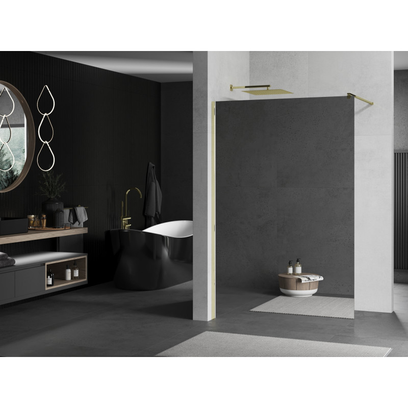 Mexen Kioto Walk-in shower screen 90 x 200 cm, mirror 8 mm, gold - 800-090-101-50-50