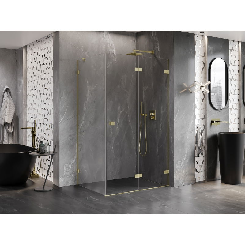 Mexen Lunar-F folding shower cabin right 100 x 80 cm, transparent, brushed gold - 836-100-080-55-00-P