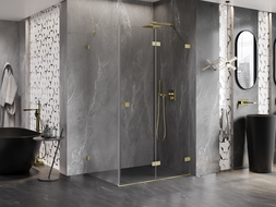Mexen Lunar-F folding shower cabin right 100 x 80 cm, transparent, brushed gold - 836-100-080-55-00-P