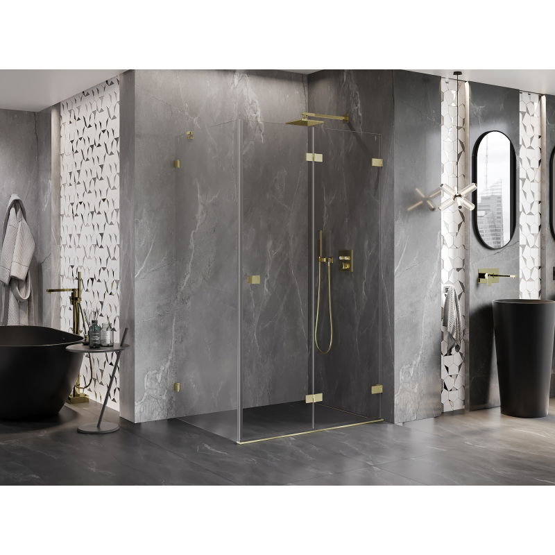 Mexen Lunar-F folding shower enclosure right 95 x 90 cm, transparent, brushed gold - 836-095-090-55-00-P