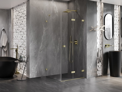 Mexen Lunar-F folding shower cabin right 100 x 100 cm, transparent, brushed gold - 836-100-100-55-00-P