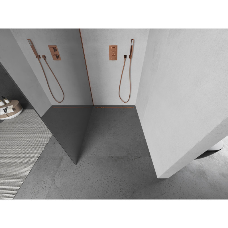Mexen Kioto Walk-in Shower Wall 100 x 200 cm, Mirror 8 mm, Pink Gold - 800-100-101-60-50